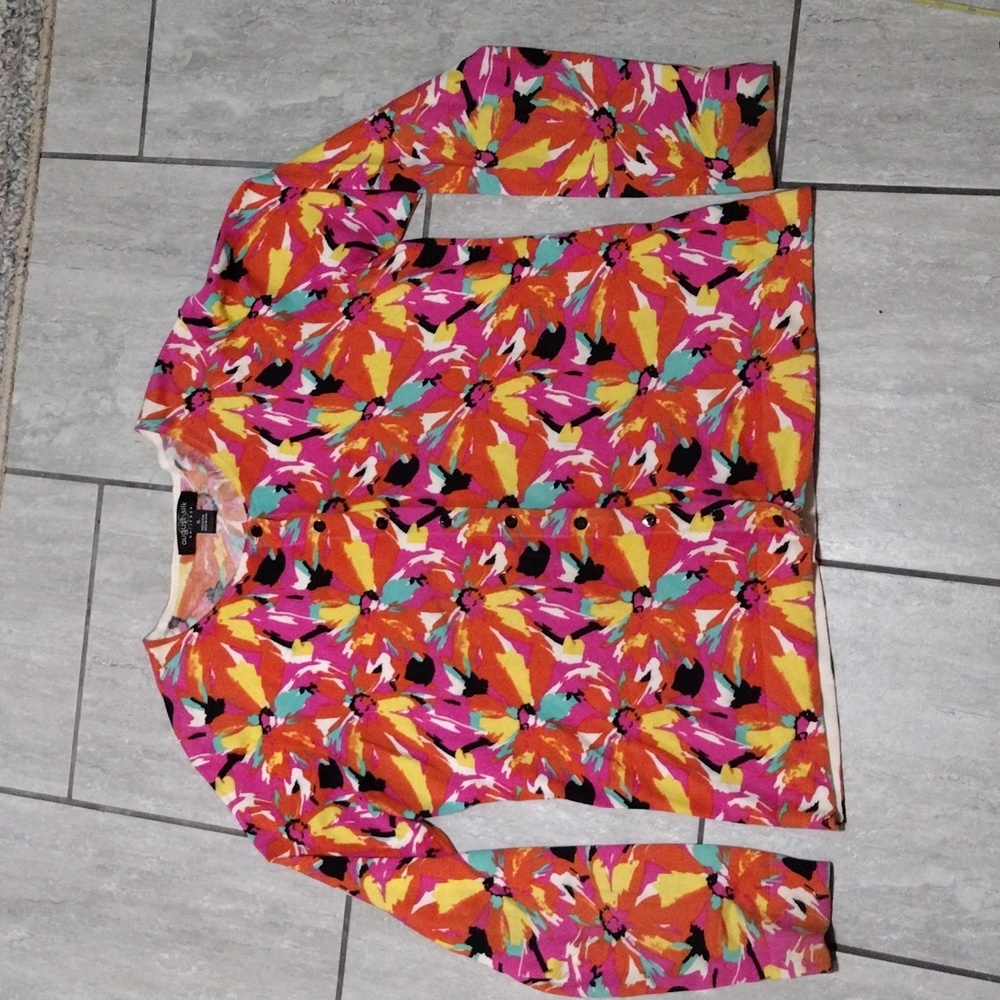 August Silk Heritage Floral Cardigan Button Front Round Neck Office Comf…